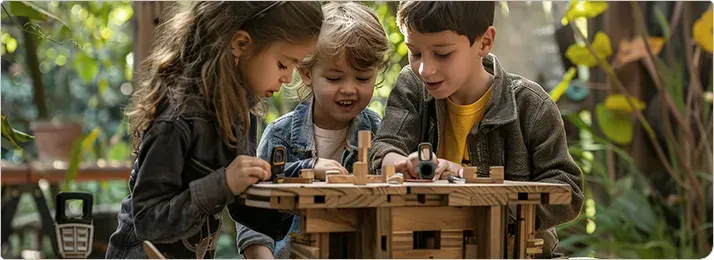 Niños jugando con herramientas